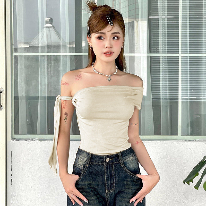 going out outfits Women's Clothing Summer Ins New Pleated One-Shoulder Backless Twisted Lace-up Asymmetric T-shirt Top