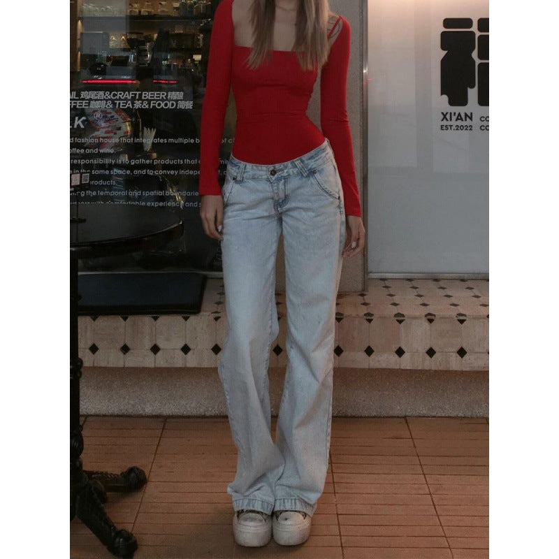 going out outfits High Street Hot Girl Super Stylish Jeans Women's Summer Retro Distressed Washed Straight Mop Pants