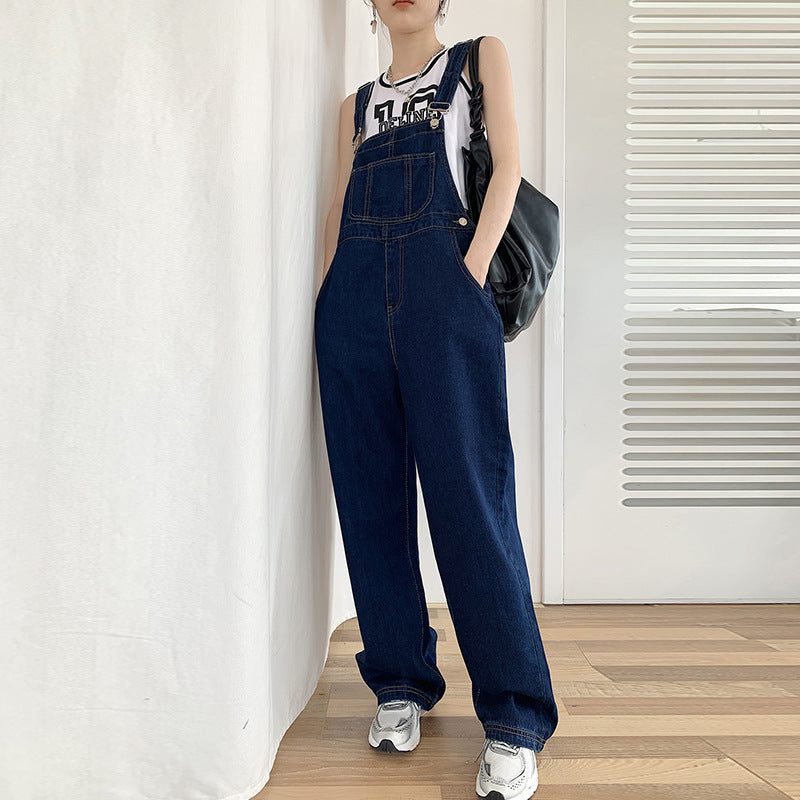 summer outfits inspo Internet Celebrity Retro Straight Denim Suspender Pants Women's Summer Korean Style Hong Kong Style Loose Draping Western Style Age-Reducing Wide Leg Pants