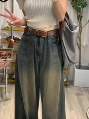 concert outfit Plus Size American High Street Wide Leg Jeans Women's Retro Draping Slimming Loose High Waist Straight Mop Pants