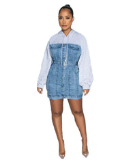 dream clothes Autumn and Winter New Women's Hooded Fake Two-Piece Sweater Stitching Jumpsuit Hip Skirt