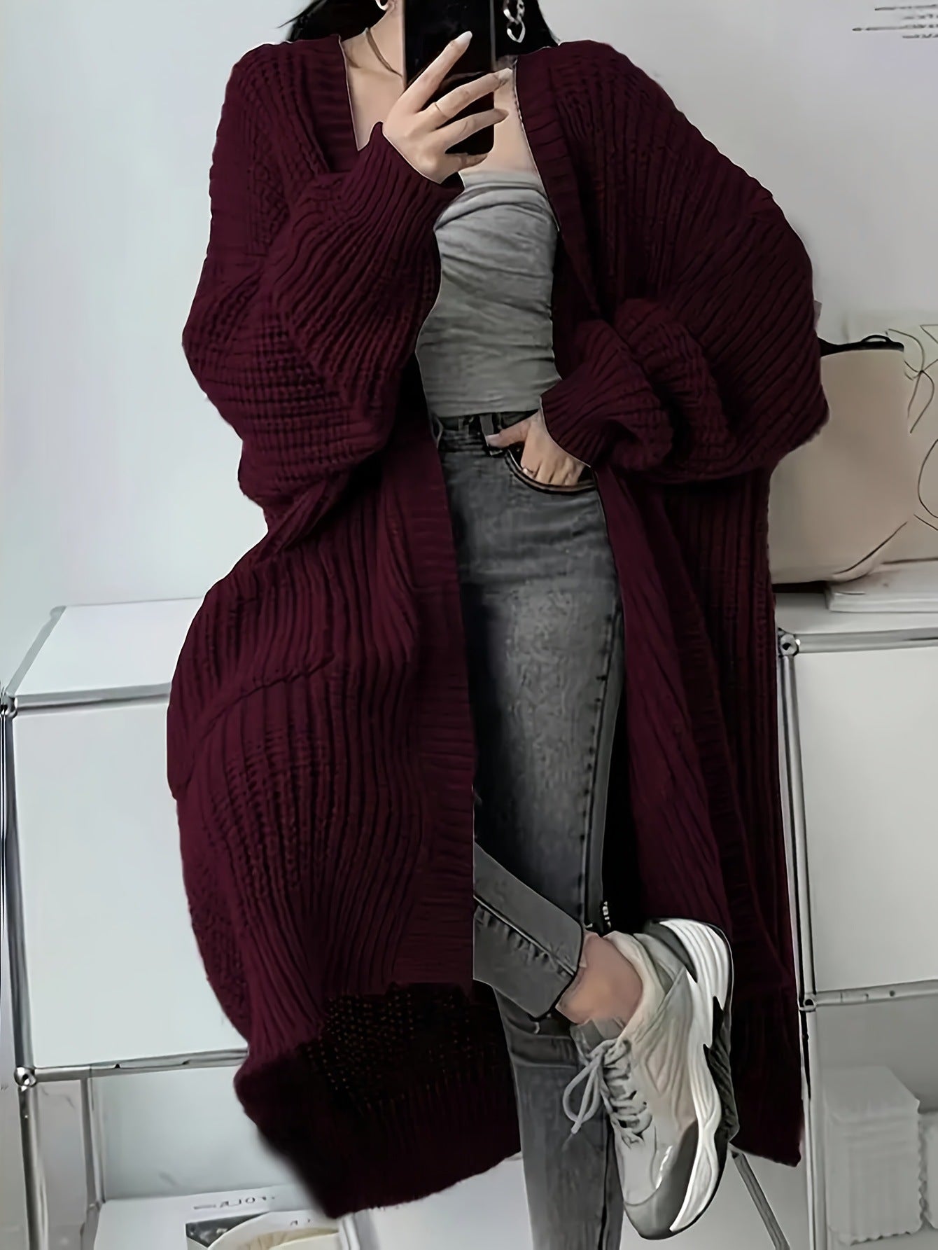 fall outfits Cardigan Casual Loose Texture Clear Long