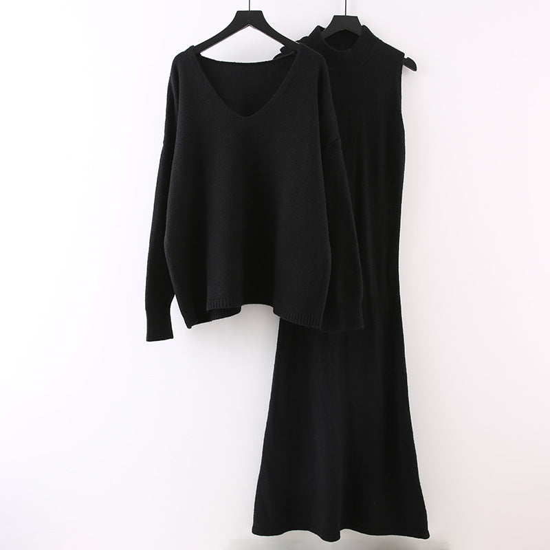 duo costumes High-End Small Dress Elegant Socialite Fried Street Western Style Gentle Sweater Two-Piece Suit Skirt for Women Autumn and Winter