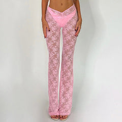 dti cosplay fits 9934 Women's Summer New Sexy Slim-Fit Lace Mesh Transparent Outer Wear Skinny Trousers