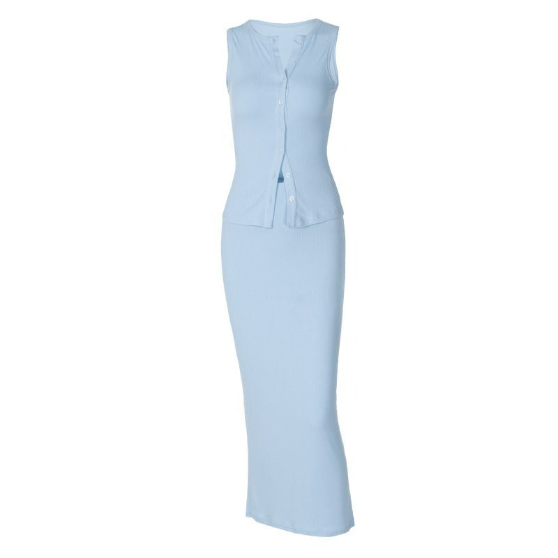 date night outfit Elegant Elegant Elegant Vest Skirt Suit Sleeveless Single-Breasted Navel Cardigan Tight Sheath Dress Two-Piece Set