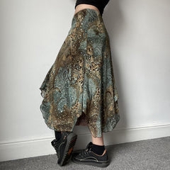 hoco outfits for guys Women's Retro American Style Contrast Color Pattern Irregular Skirt Double-Layer Stitching Design Long Skirt