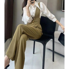 misunderstood outfit 2024 Summer and Autumn New Design Suspender Pants Women's Gao-Grade Slimming High Waist Suit Wide Leg Pants Black Jumpsuit