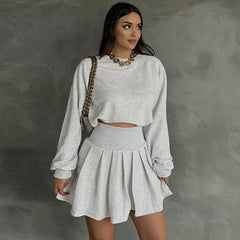 leapord halloween outfit Autumn and Winter Solid Color Long-Sleeved Sweater Pleated Skirt Two-Piece Suit Fashion Casual Suit Women