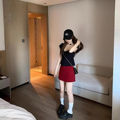 tailgate outfit black women Plus Size Chubby Girl Red Woolen Skirt for Women Autumn Casual Korean Style High Waist Woolen A- line Skirt