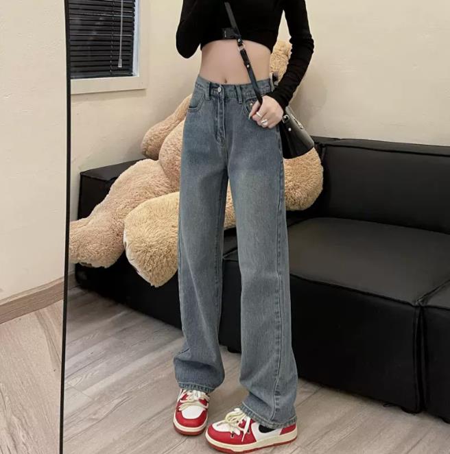 casual outfits Loose Narrow Wide Leg Pants Black Straight Jeans Women's Early Autumn American Style
