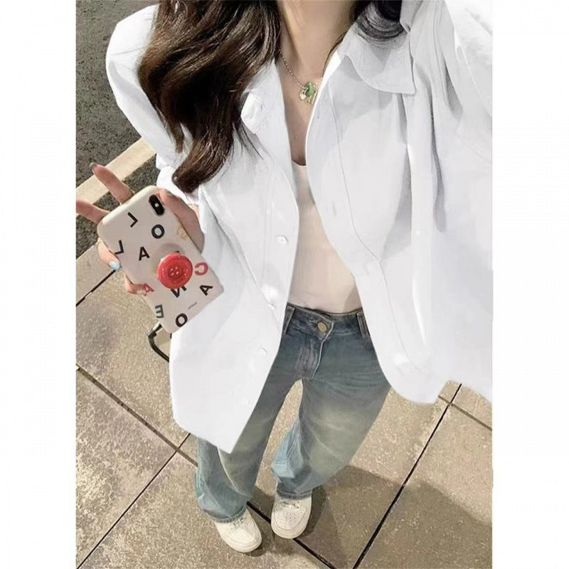 outfit ideas American Retro Cotton Shirt Women's High-End Western Style Loose All-Match Slimming Thin Long Sleeve Shirt Outer Wear Cardigan Fashion