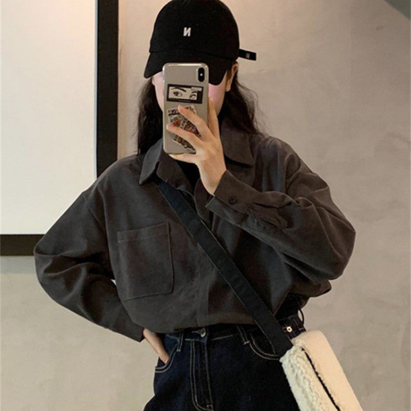 casual outfits Fake Two-Piece Top Western Style Autumn and Winter Long Sleeve New Loose Niche Shirt Outer Wear Thickened Bottoming Shirt