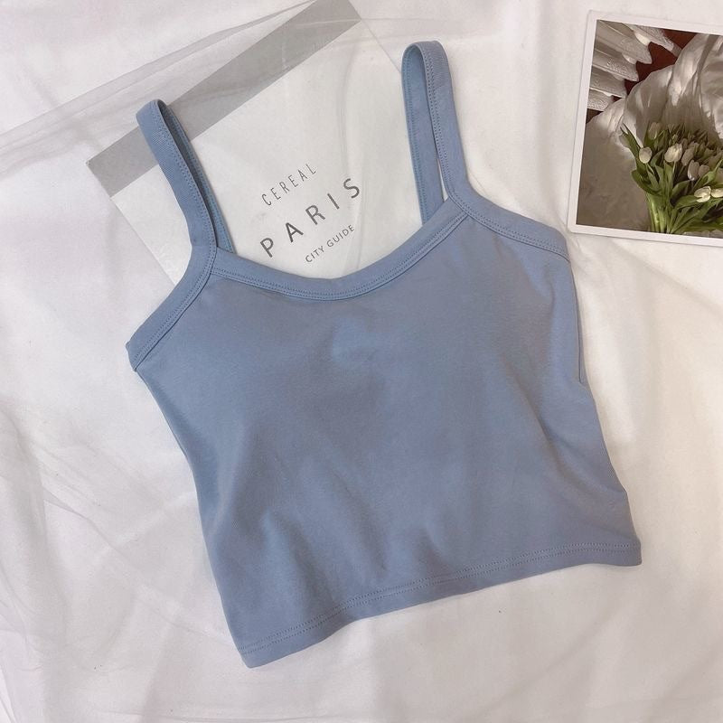 Summer Hot Girl Solid Color Casual Simple Tube Top Anti-Exposure with Chest Pad Sling Belly Covering Vest Sleeveless Inner Top