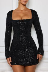work holiday party outfit Dress for Women Autumn 4 Style Socialite Elegant Square Collar Party Party Sequined Dress