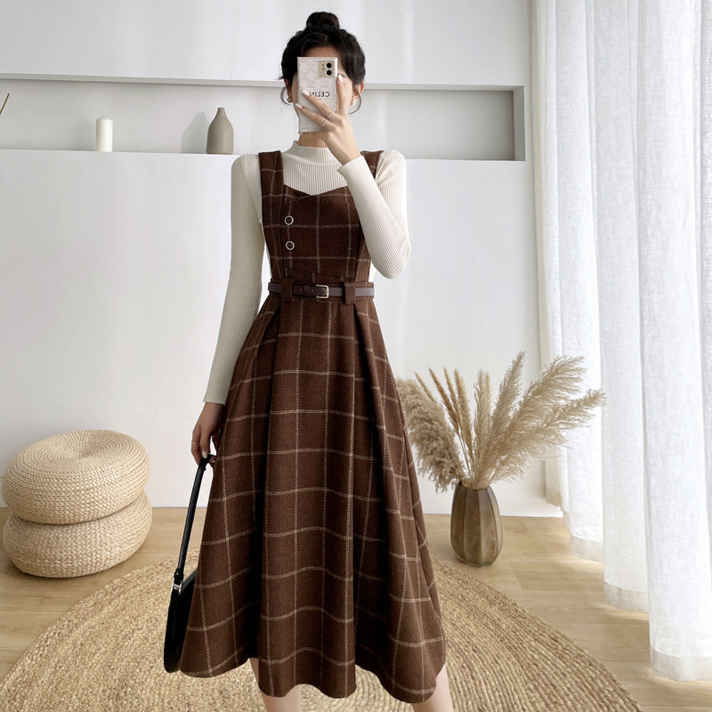 witch dress to impress New Vintage Plaid Woolen Vest Camisole Dress Women's Small Preppy Style Dress