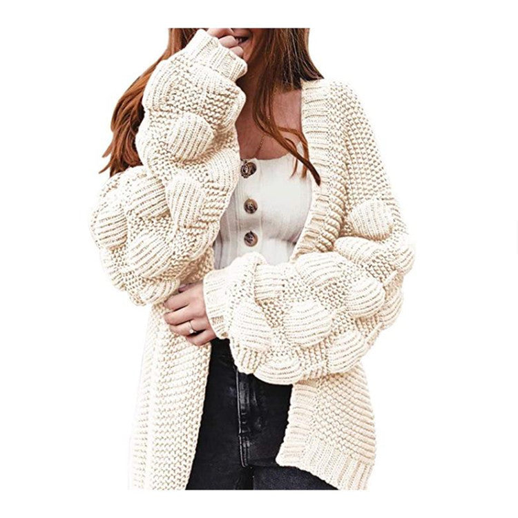 rainy day outfit New Knitted Cardigan Solid Color Loose Large Sweater Short Sleeve Coat Sleeve Three-Dimensional Ball Women