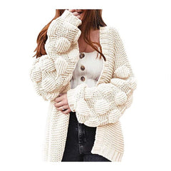 rainy day outfit New Knitted Cardigan Solid Color Loose Large Sweater Short Sleeve Coat Sleeve Three-Dimensional Ball Women