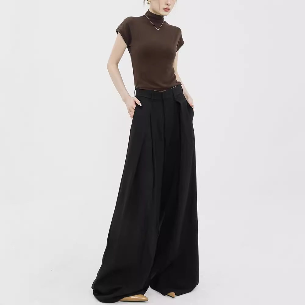 women’s outfits Pleated Black Suit Pants Women's High Waist Loose Slimming Draping Casual Wide Leg Suit Pants