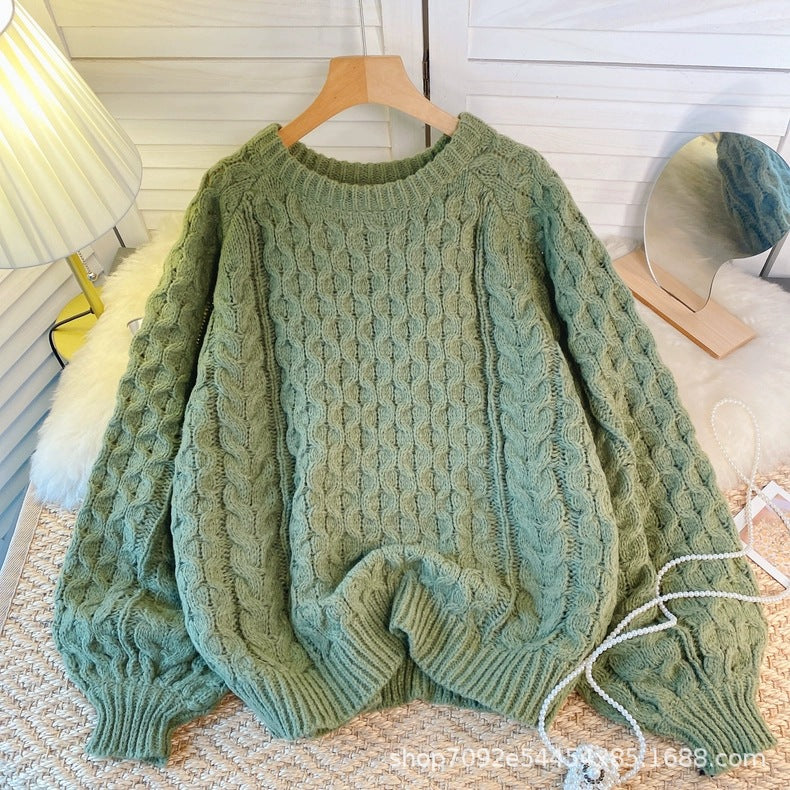winter date night outfits Autumn and Winter Lazy Sweater Coat Women's Age-Reducing Puff Sleeve Loose Pullover Sweater Women's Top