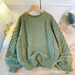 winter date night outfits Autumn and Winter Lazy Sweater Coat Women's Age-Reducing Puff Sleeve Loose Pullover Sweater Women's Top