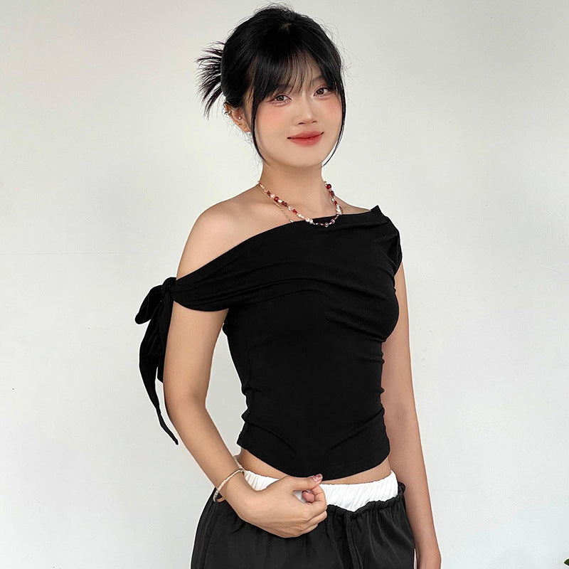 going out outfits Women's Clothing Summer Ins New Pleated One-Shoulder Backless Twisted Lace-up Asymmetric T-shirt Top