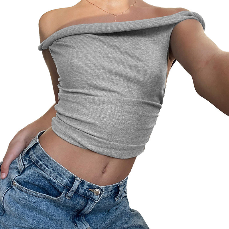 going out outfits Women's Clothing Summer New Solid Color off-Shoulder Exposed Navel Short Top Sexy T-shirt for Women