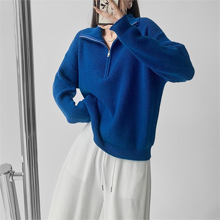 game outfit woman Autumn and Winter Half Zipper Sweater Women's Pullover High-Grade Loose Lazy Style Solid Color Knitted Lapel Top
