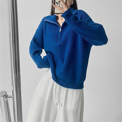 game outfit woman Autumn and Winter Half Zipper Sweater Women's Pullover High-Grade Loose Lazy Style Solid Color Knitted Lapel Top