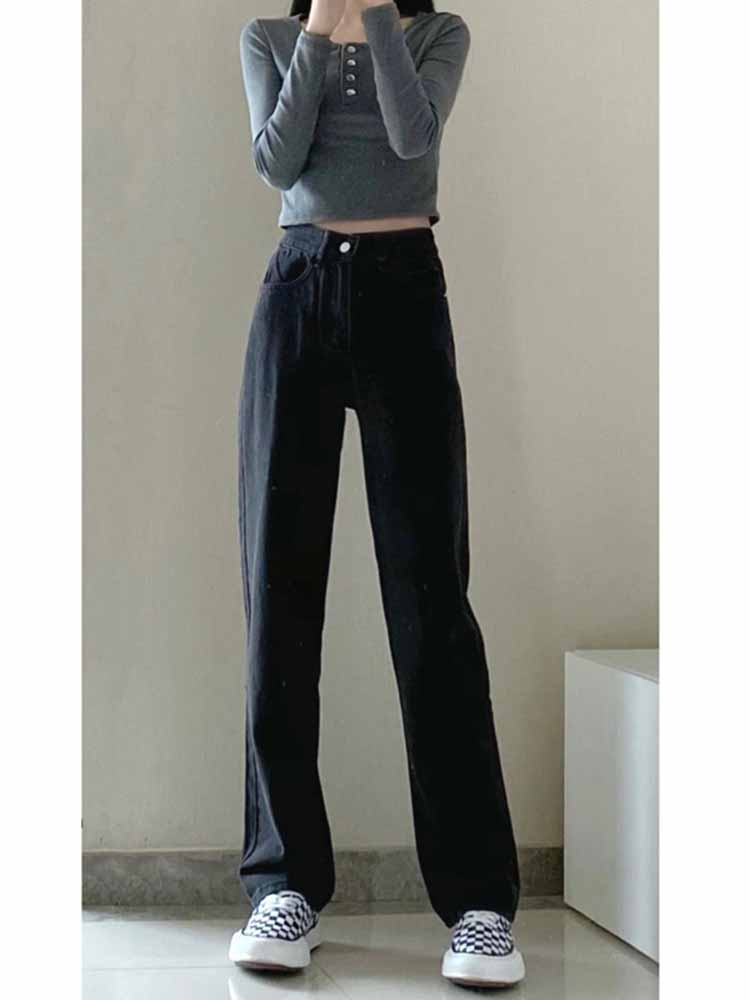 casual outfits Loose Narrow Wide Leg Pants Black Straight Jeans Women's Early Autumn American Style