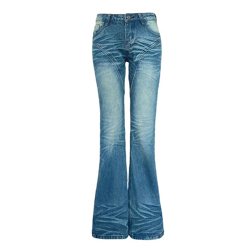 y2k outfits Flared Jeans Women's Autumn New American Retro Embroidered Low Waist Slimming Slim Fit Flared Pants Fashion