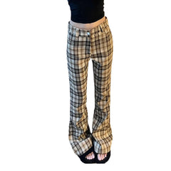 grunge outfits Micro Horn Plaid Sports Pants Women's New Autumn and Winter High Waist Slimming Slim Fit Hot Girl Horseshoe Casual Pants Mopping Pants