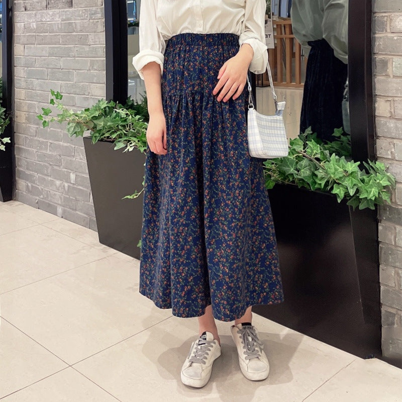 fall outfits women Mori Brushed Floral Skirt 2024 Autumn and Winter New Artistic Age-Reducing Mid-Length Umbrella Skirt Cover Slim Skirt