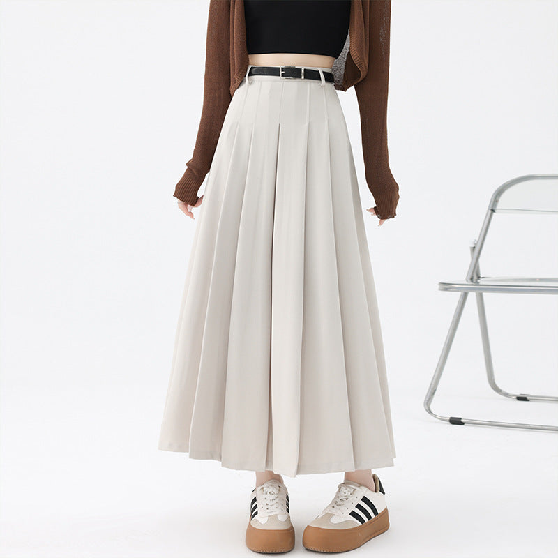 outfit ideas Skirt Women's Autumn and Winter High Waist Slimming Pleated Skirt Belt Large Swing High Waist Suit Elegant Fashion Mid-Length Skirt