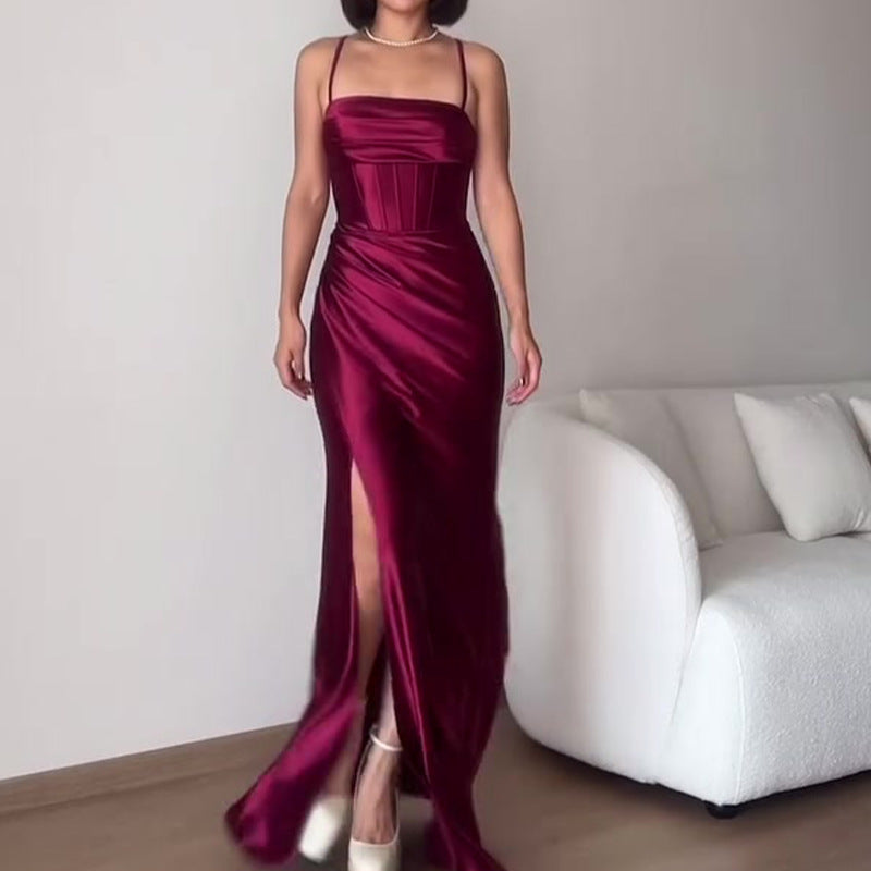 widow dress to impress Summer New Fashion Sexy Backless Red Strap Evening Dress Dress