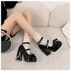 shoes Lolita Leather Shoes Campus Sweet Cool Hot Girl High Heels Retro Hepburn Style Mary Jane Shoes Lo Fashion