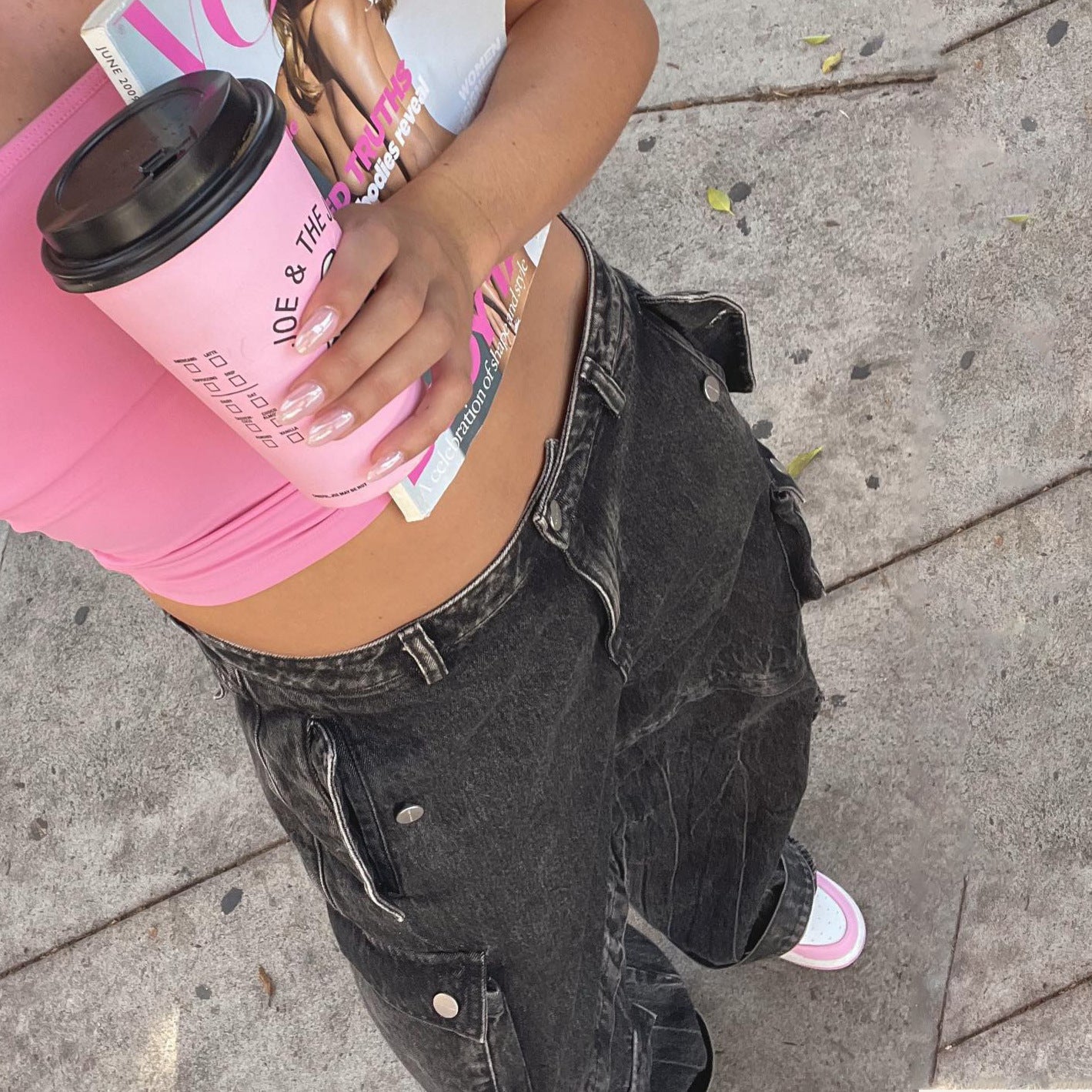 grunge outfits Street Loose Denim Pairs of Pocket Workwear Style Retro Washing Heavy Industry Low Waist Hot Girl Trousers Women Straight