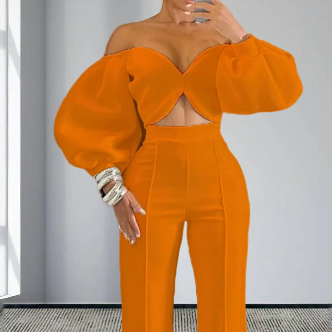 outfit Summer and Autumn Fashion Sexy off-Shoulder Slim Temperament Wrapped Chest Top High Waist Trousers Suit