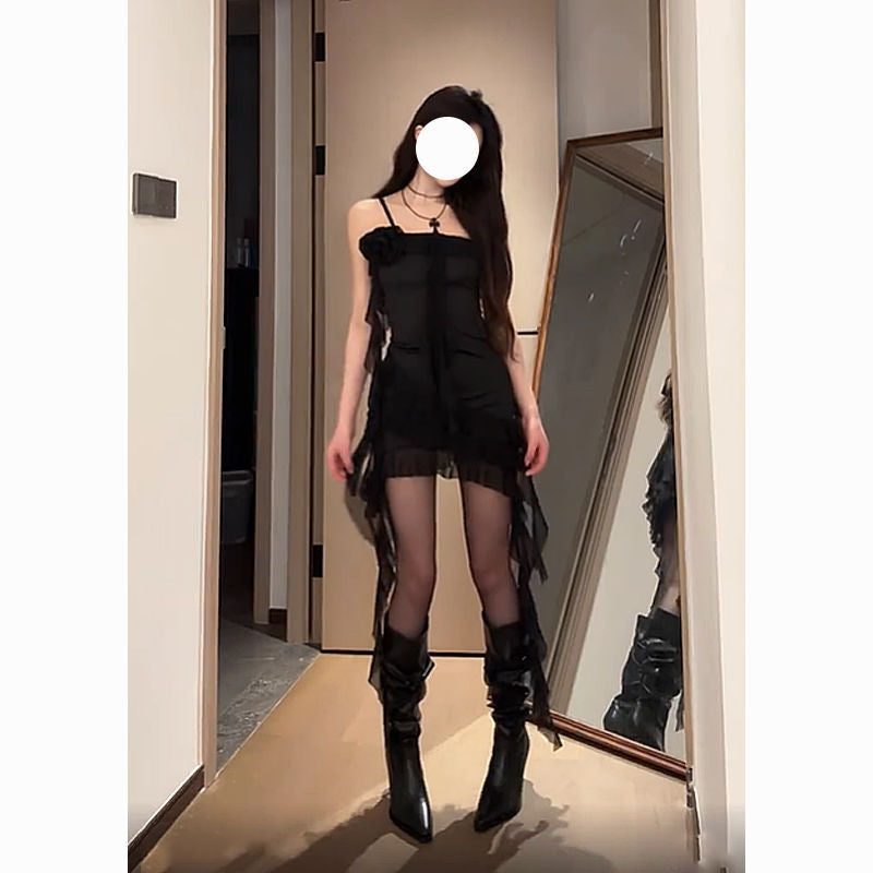 concert outfit Korean Style Hot Girl Style Ruffled Sling Dress Women's Summer Beautiful Irregular Ribbon Hip Skirt