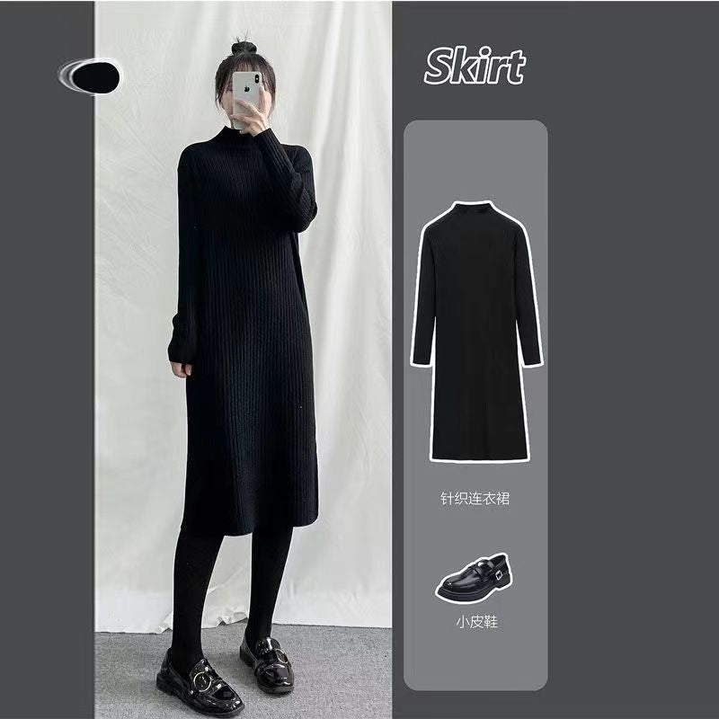2000s fashion Gentle Hepburn Style Square Collar Knitted Dress Women's Autumn and Winter New Style with Overcoat Slim Fit Slimming Inner Sweater Dress