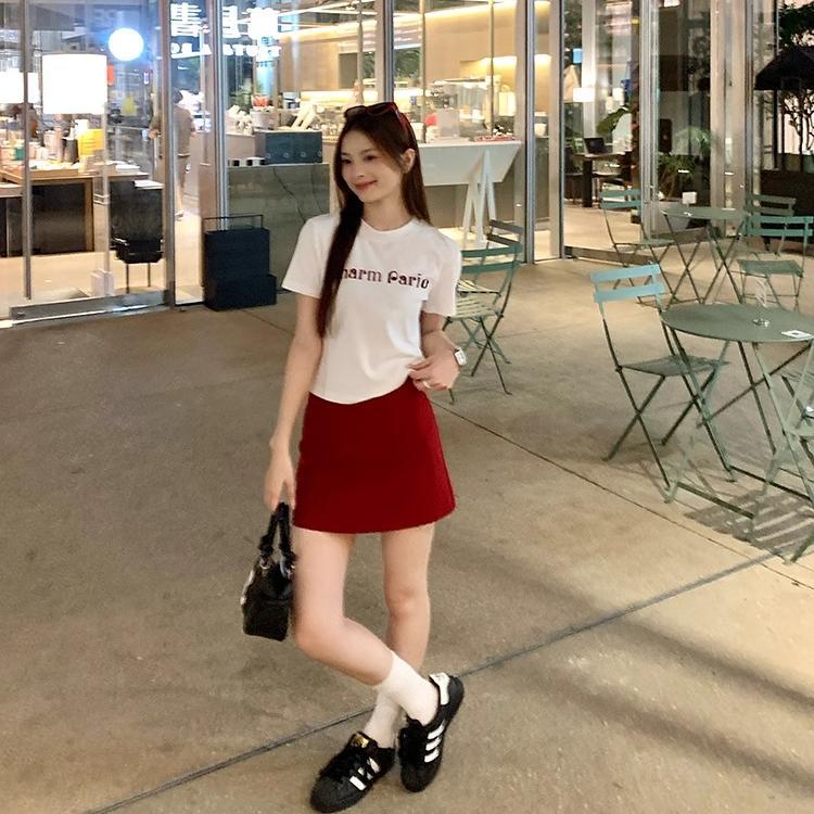 tailgate outfit black women Plus Size Chubby Girl Red Woolen Skirt for Women Autumn Casual Korean Style High Waist Woolen A- line Skirt