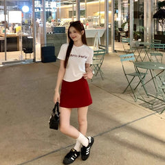 tailgate outfit black women Plus Size Chubby Girl Red Woolen Skirt for Women Autumn Casual Korean Style High Waist Woolen A- line Skirt
