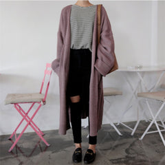 fall outfits Retro Mid-Length Curling Solid Color Lazy Loose Knitted Long-Sleeved Sweater Coat for Women