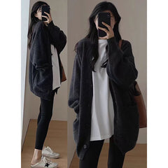 datenight fall outfits Korean Style Black Knitted Sweater Cardigan Coat Women's Gentle Lazy Style Autumn and Winter Soft Glutinous V-neck Top