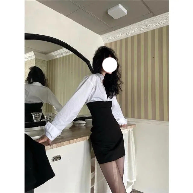 suit Retro Style Women's Temperament Small Straight Waist Shirt Tube Top Waist Tight Suit Skirt Two-Piece Fashion Suit