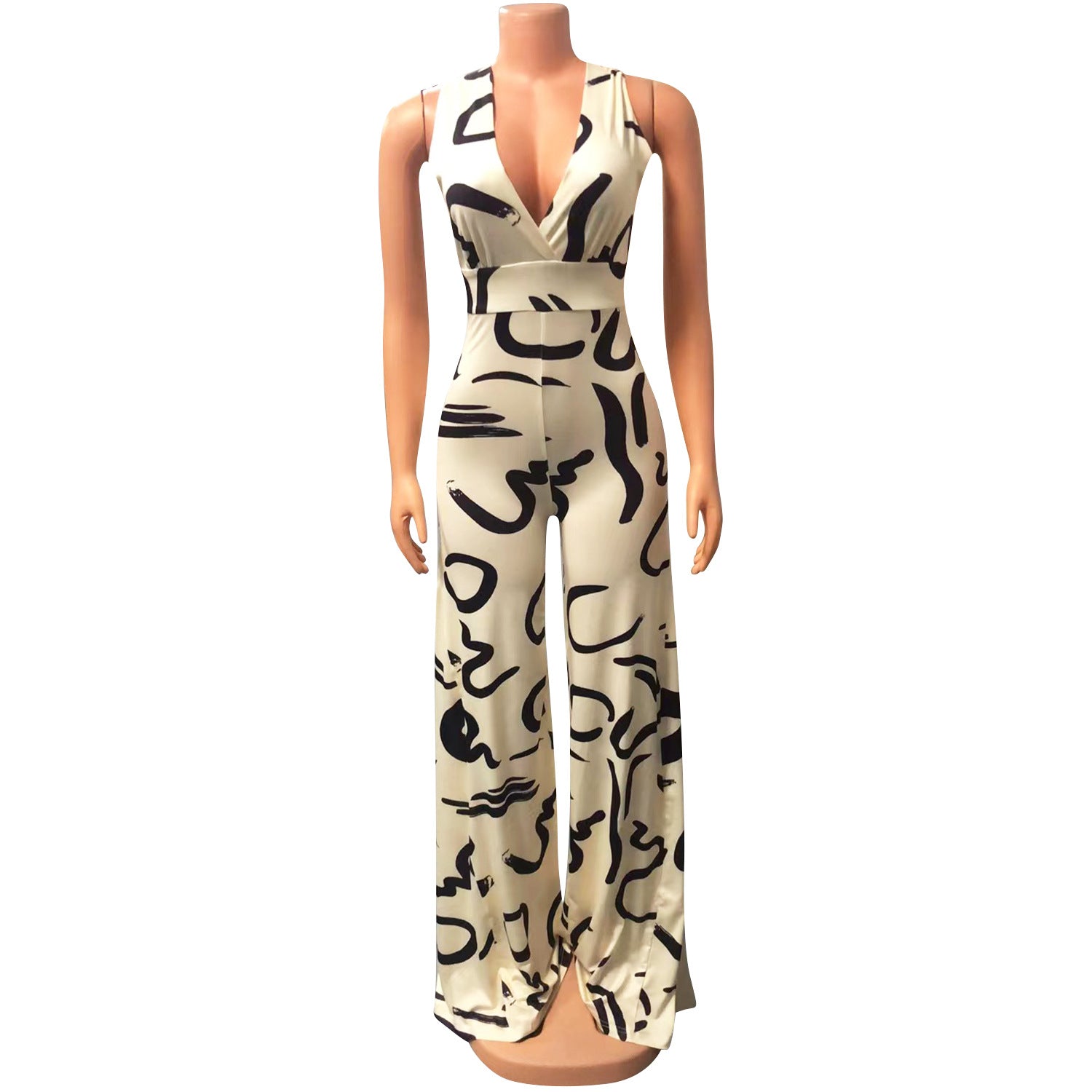 late summer outfits Autumn and Winter New Autumn and Winter New Women's Sexy V-neck Printed Sleeveless Jumpsuit