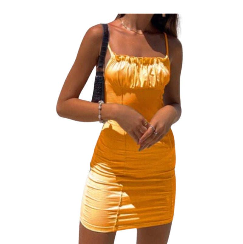 cute outfits fall INS Style Sexy Chest Pleated Suspender Skirt Summer Wooden Ear Tight Dress