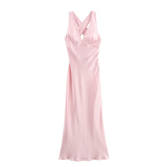 pink panther costume Elegant V-neck Satin Sleeveless Holiday Dress Long Dress