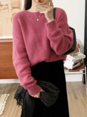 datenight fall outfits Retro Age-Reducing Lazy Style Pullover Wool Sweater Autumn and Winter Casual Simple Slimming Woolen Sweater Comfortable Top for Women