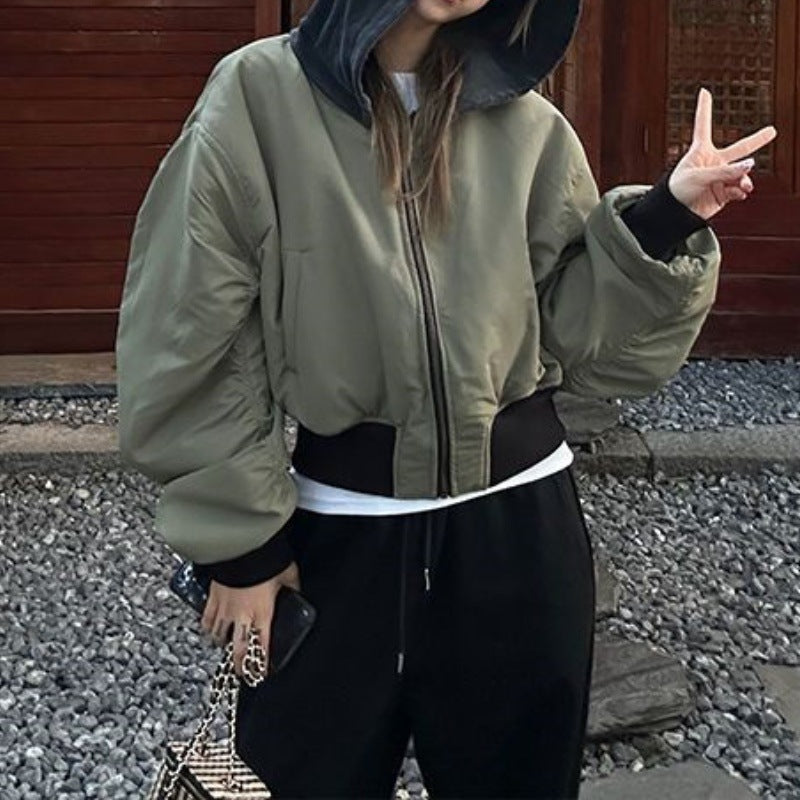 going out outfits Leather Jacket Women's Korean-Style Two-Way Black Hooded Street Motorcycle Short Leather Jacket Cotton-Padded Jacket Winter