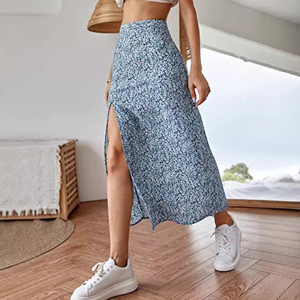 fashion outfits Summer Floral Skirt Split A- line Sheath Mid-Waist Dress